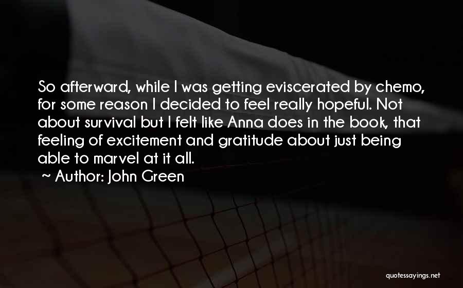 John Green Quotes: So Afterward, While I Was Getting Eviscerated By Chemo, For Some Reason I Decided To Feel Really Hopeful. Not About