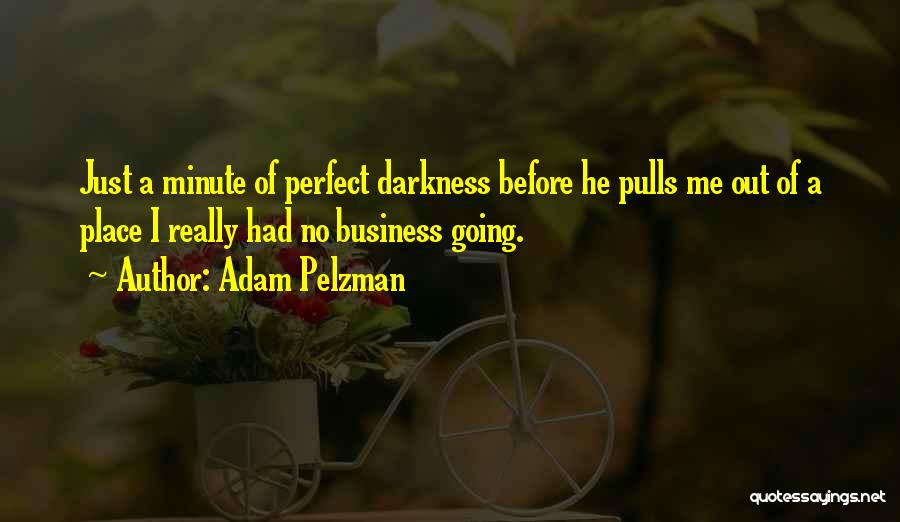 Adam Pelzman Quotes: Just A Minute Of Perfect Darkness Before He Pulls Me Out Of A Place I Really Had No Business Going.