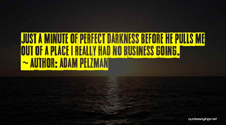 Adam Pelzman Quotes: Just A Minute Of Perfect Darkness Before He Pulls Me Out Of A Place I Really Had No Business Going.