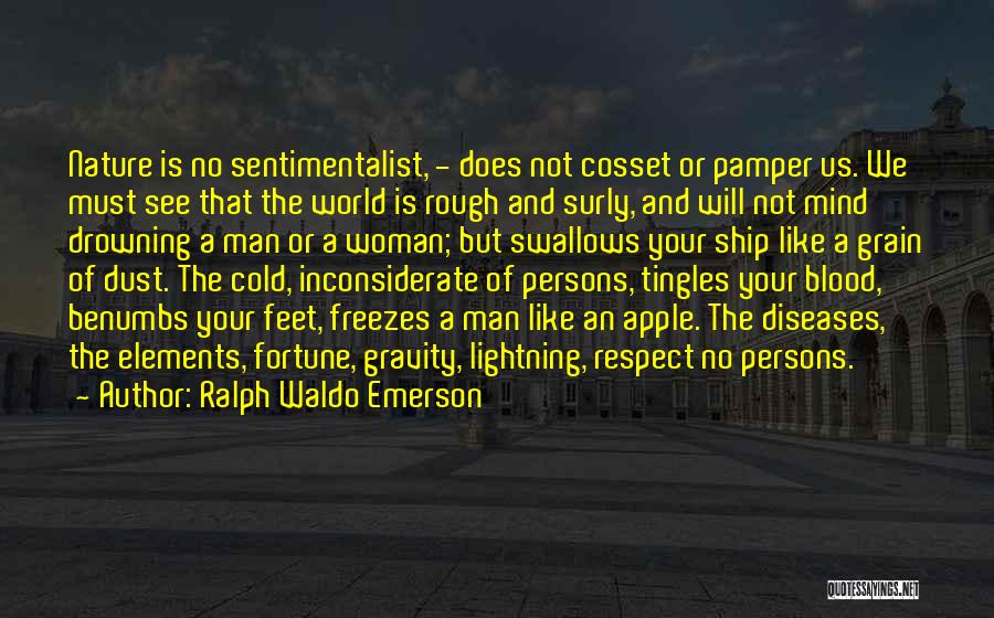 Ralph Waldo Emerson Quotes: Nature Is No Sentimentalist, - Does Not Cosset Or Pamper Us. We Must See That The World Is Rough And