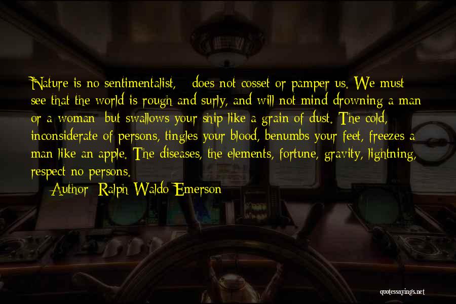 Ralph Waldo Emerson Quotes: Nature Is No Sentimentalist, - Does Not Cosset Or Pamper Us. We Must See That The World Is Rough And