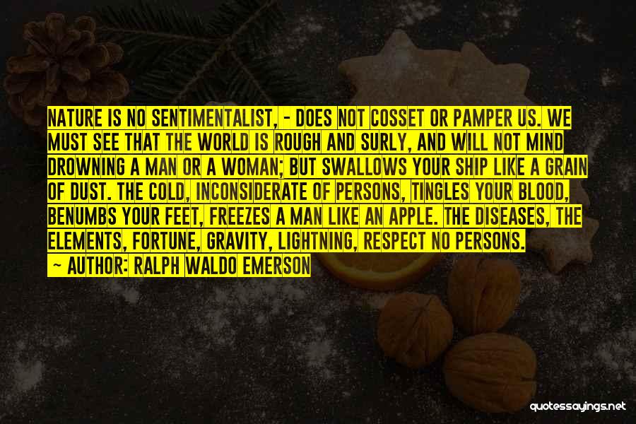 Ralph Waldo Emerson Quotes: Nature Is No Sentimentalist, - Does Not Cosset Or Pamper Us. We Must See That The World Is Rough And