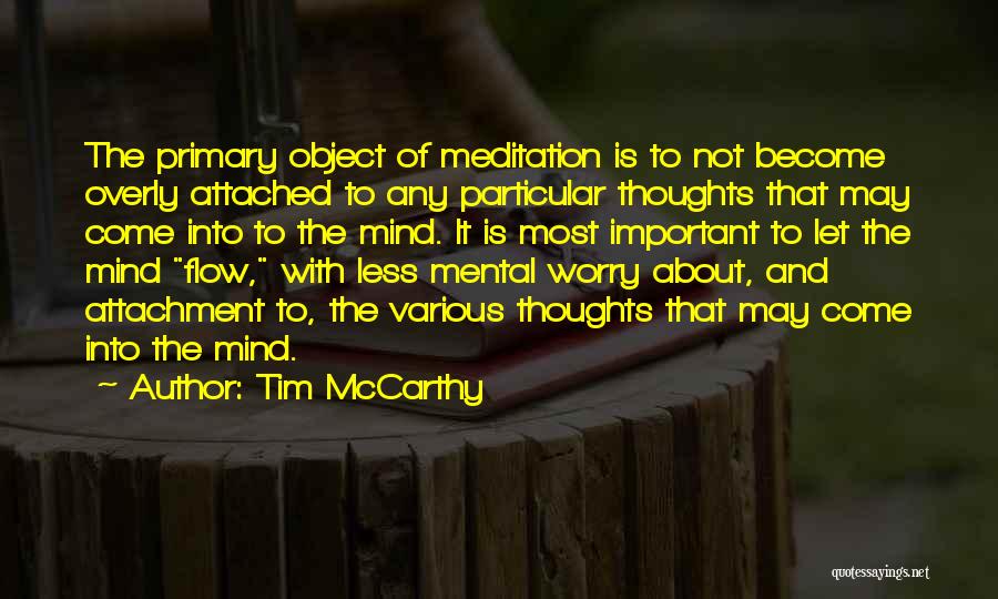 Tim McCarthy Quotes: The Primary Object Of Meditation Is To Not Become Overly Attached To Any Particular Thoughts That May Come Into To