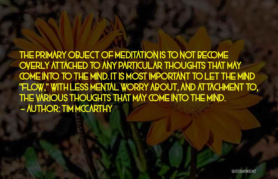 Tim McCarthy Quotes: The Primary Object Of Meditation Is To Not Become Overly Attached To Any Particular Thoughts That May Come Into To