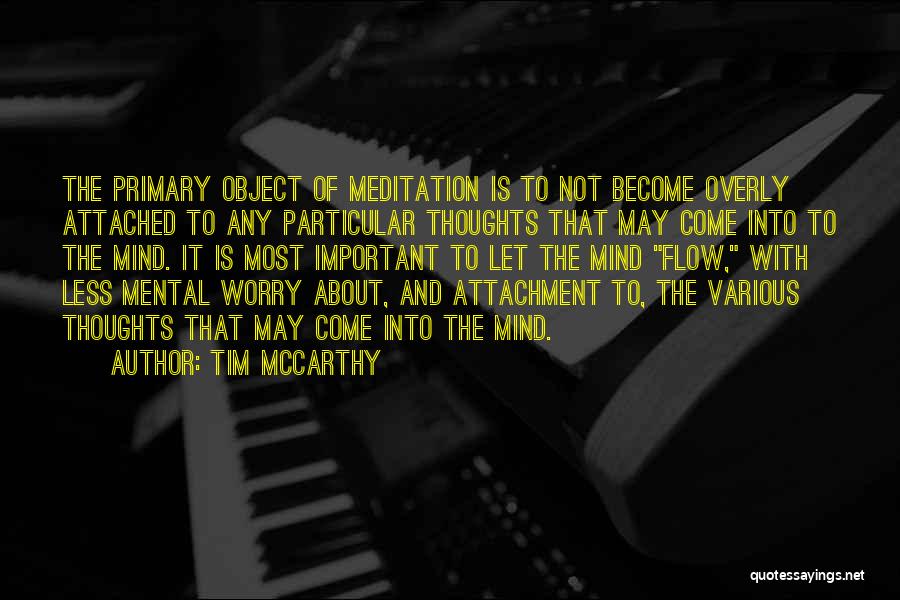 Tim McCarthy Quotes: The Primary Object Of Meditation Is To Not Become Overly Attached To Any Particular Thoughts That May Come Into To