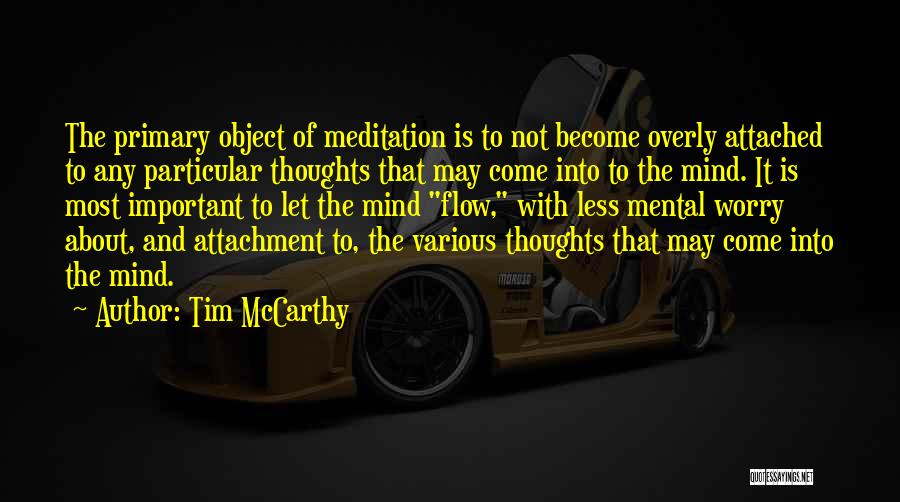 Tim McCarthy Quotes: The Primary Object Of Meditation Is To Not Become Overly Attached To Any Particular Thoughts That May Come Into To