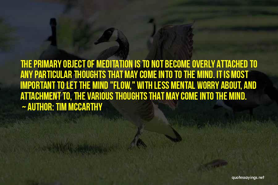Tim McCarthy Quotes: The Primary Object Of Meditation Is To Not Become Overly Attached To Any Particular Thoughts That May Come Into To