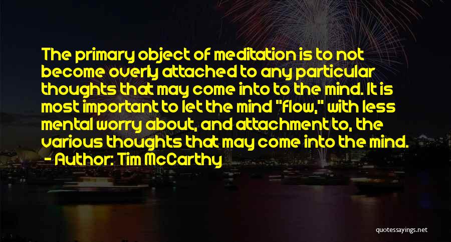 Tim McCarthy Quotes: The Primary Object Of Meditation Is To Not Become Overly Attached To Any Particular Thoughts That May Come Into To