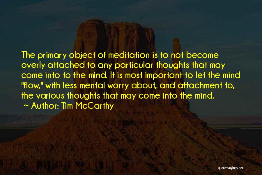 Tim McCarthy Quotes: The Primary Object Of Meditation Is To Not Become Overly Attached To Any Particular Thoughts That May Come Into To