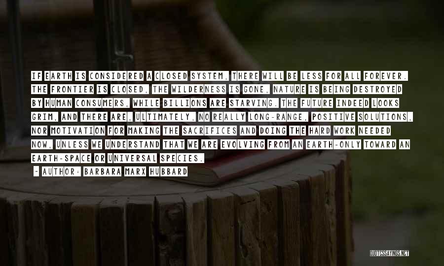 Barbara Marx Hubbard Quotes: If Earth Is Considered A Closed System, There Will Be Less For All Forever. The Frontier Is Closed, The Wilderness