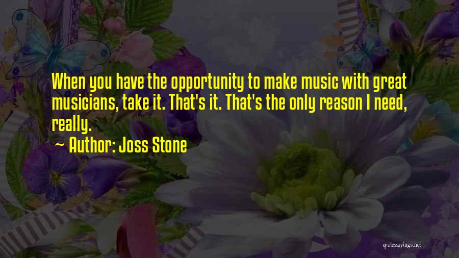 Joss Stone Quotes: When You Have The Opportunity To Make Music With Great Musicians, Take It. That's It. That's The Only Reason I