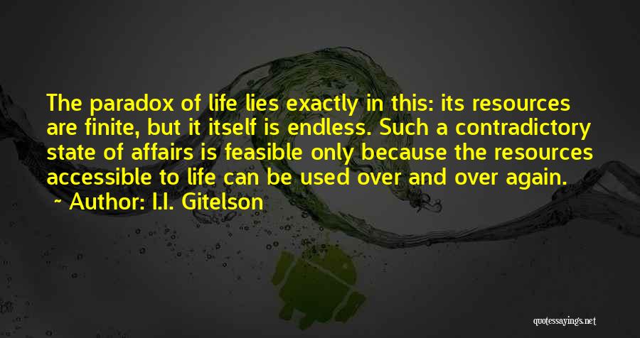 I.I. Gitelson Quotes: The Paradox Of Life Lies Exactly In This: Its Resources Are Finite, But It Itself Is Endless. Such A Contradictory