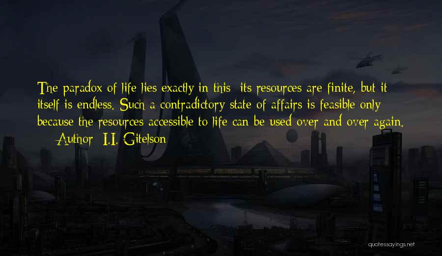 I.I. Gitelson Quotes: The Paradox Of Life Lies Exactly In This: Its Resources Are Finite, But It Itself Is Endless. Such A Contradictory