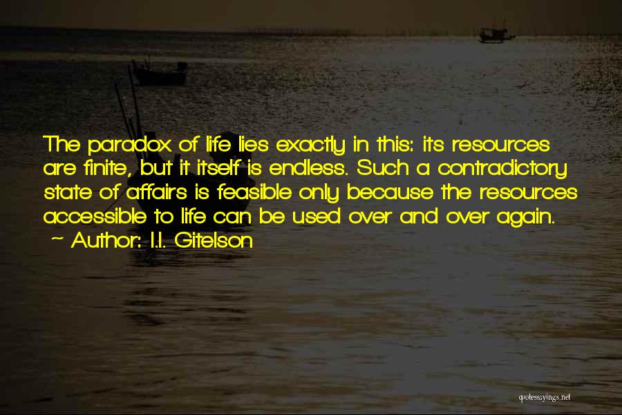 I.I. Gitelson Quotes: The Paradox Of Life Lies Exactly In This: Its Resources Are Finite, But It Itself Is Endless. Such A Contradictory