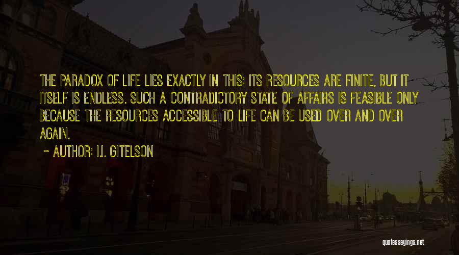 I.I. Gitelson Quotes: The Paradox Of Life Lies Exactly In This: Its Resources Are Finite, But It Itself Is Endless. Such A Contradictory