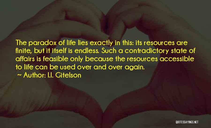 I.I. Gitelson Quotes: The Paradox Of Life Lies Exactly In This: Its Resources Are Finite, But It Itself Is Endless. Such A Contradictory