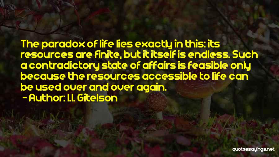 I.I. Gitelson Quotes: The Paradox Of Life Lies Exactly In This: Its Resources Are Finite, But It Itself Is Endless. Such A Contradictory