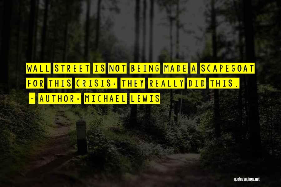 Michael Lewis Quotes: Wall Street Is Not Being Made A Scapegoat For This Crisis: They Really Did This.
