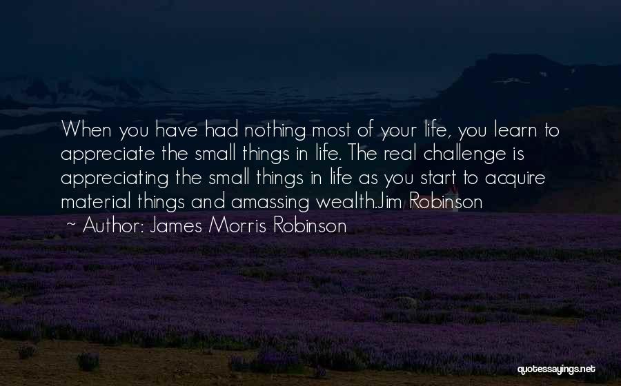 James Morris Robinson Quotes: When You Have Had Nothing Most Of Your Life, You Learn To Appreciate The Small Things In Life. The Real