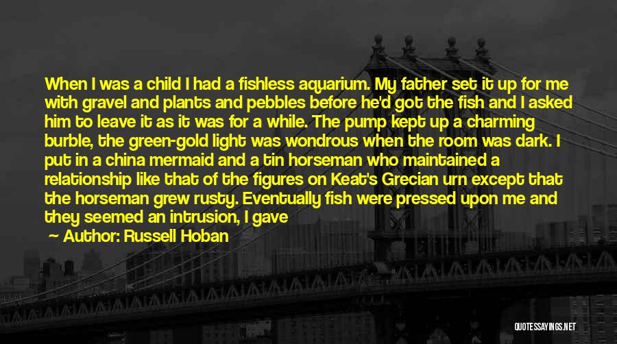 Russell Hoban Quotes: When I Was A Child I Had A Fishless Aquarium. My Father Set It Up For Me With Gravel And