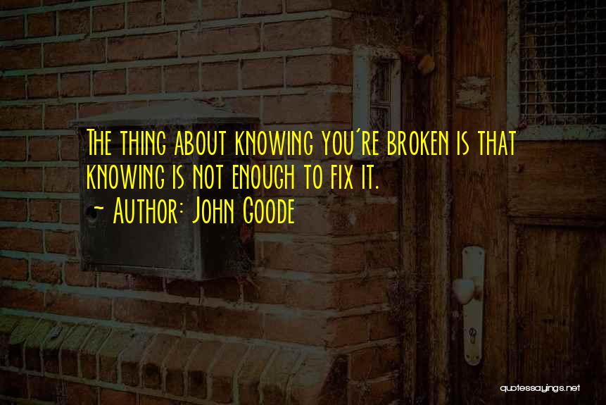 John Goode Quotes: The Thing About Knowing You're Broken Is That Knowing Is Not Enough To Fix It.