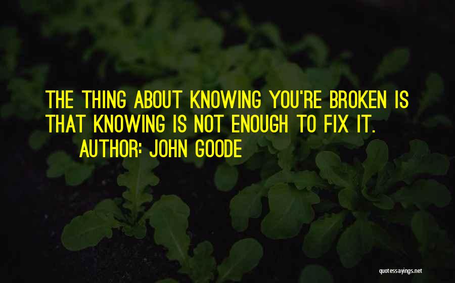 John Goode Quotes: The Thing About Knowing You're Broken Is That Knowing Is Not Enough To Fix It.