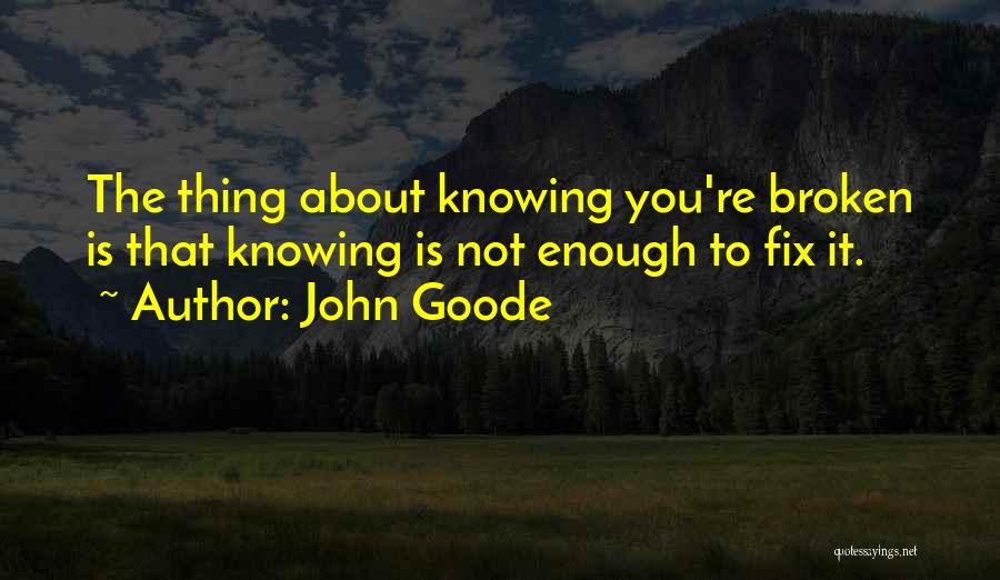 John Goode Quotes: The Thing About Knowing You're Broken Is That Knowing Is Not Enough To Fix It.