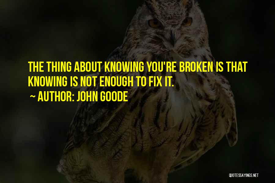 John Goode Quotes: The Thing About Knowing You're Broken Is That Knowing Is Not Enough To Fix It.