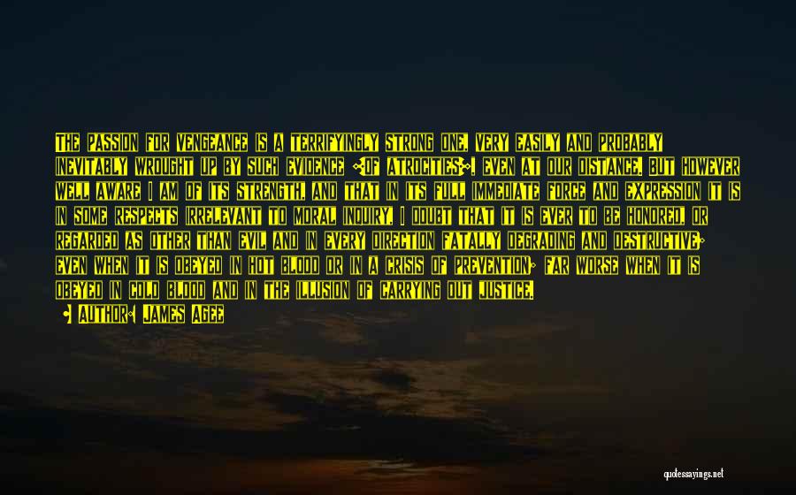 James Agee Quotes: The Passion For Vengeance Is A Terrifyingly Strong One, Very Easily And Probably Inevitably Wrought Up By Such Evidence [of