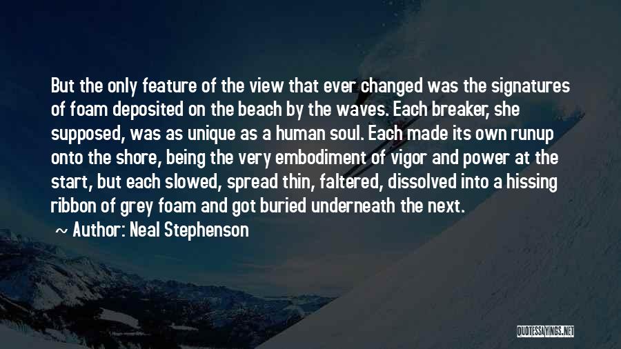 Neal Stephenson Quotes: But The Only Feature Of The View That Ever Changed Was The Signatures Of Foam Deposited On The Beach By