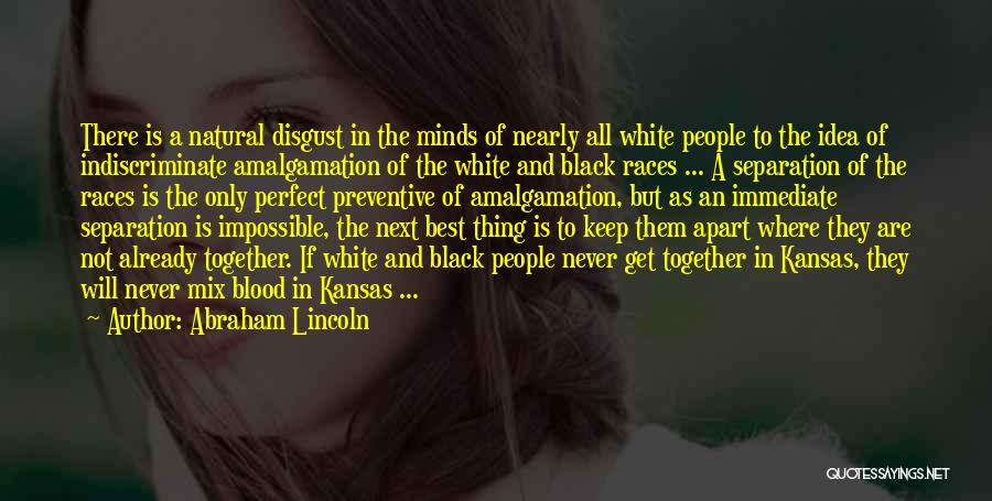 Abraham Lincoln Quotes: There Is A Natural Disgust In The Minds Of Nearly All White People To The Idea Of Indiscriminate Amalgamation Of