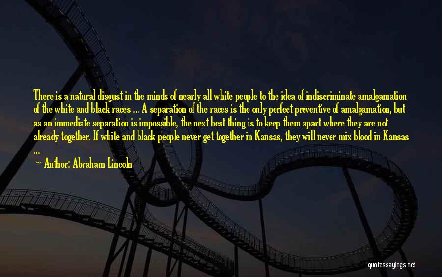 Abraham Lincoln Quotes: There Is A Natural Disgust In The Minds Of Nearly All White People To The Idea Of Indiscriminate Amalgamation Of