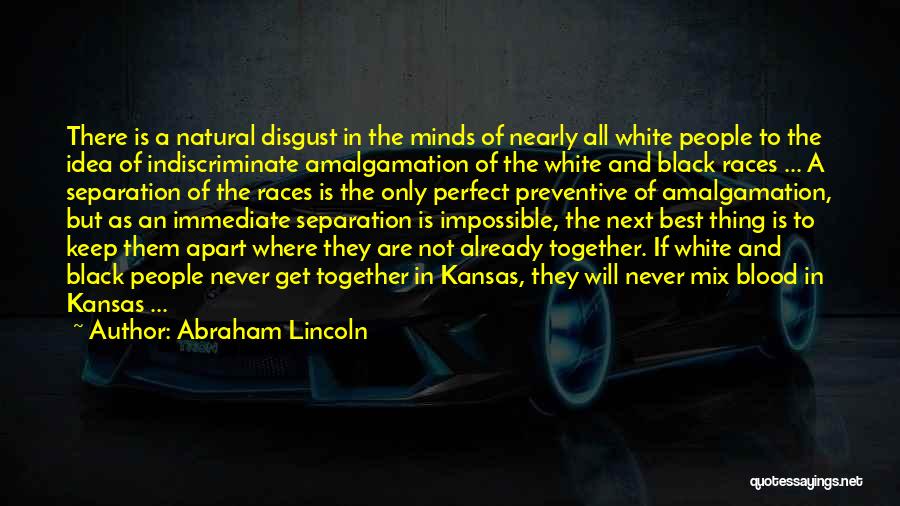 Abraham Lincoln Quotes: There Is A Natural Disgust In The Minds Of Nearly All White People To The Idea Of Indiscriminate Amalgamation Of