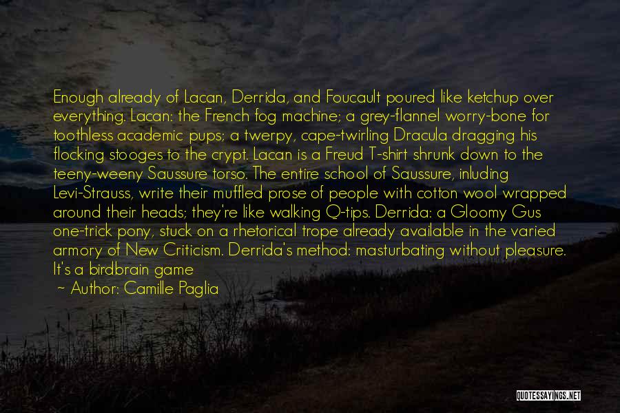 Camille Paglia Quotes: Enough Already Of Lacan, Derrida, And Foucault Poured Like Ketchup Over Everything. Lacan: The French Fog Machine; A Grey-flannel Worry-bone