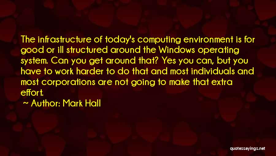 Mark Hall Quotes: The Infrastructure Of Today's Computing Environment Is For Good Or Ill Structured Around The Windows Operating System. Can You Get