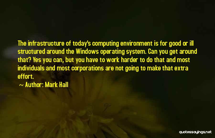 Mark Hall Quotes: The Infrastructure Of Today's Computing Environment Is For Good Or Ill Structured Around The Windows Operating System. Can You Get