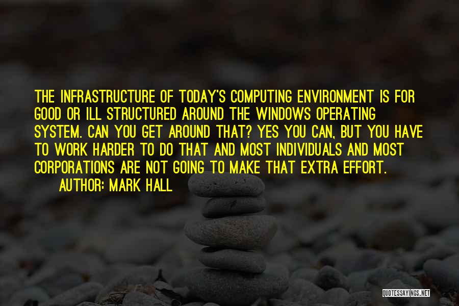 Mark Hall Quotes: The Infrastructure Of Today's Computing Environment Is For Good Or Ill Structured Around The Windows Operating System. Can You Get