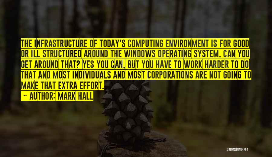 Mark Hall Quotes: The Infrastructure Of Today's Computing Environment Is For Good Or Ill Structured Around The Windows Operating System. Can You Get