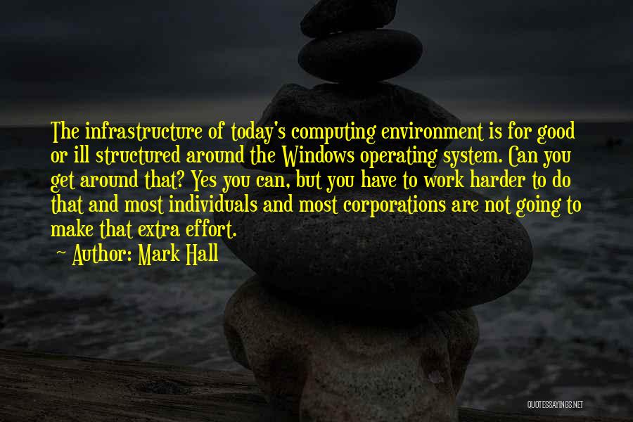 Mark Hall Quotes: The Infrastructure Of Today's Computing Environment Is For Good Or Ill Structured Around The Windows Operating System. Can You Get