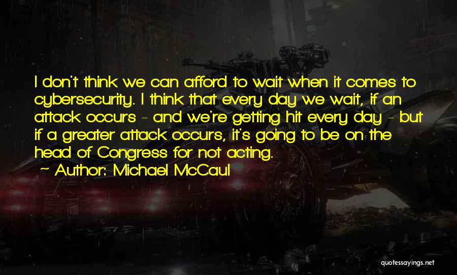 Michael McCaul Quotes: I Don't Think We Can Afford To Wait When It Comes To Cybersecurity. I Think That Every Day We Wait,
