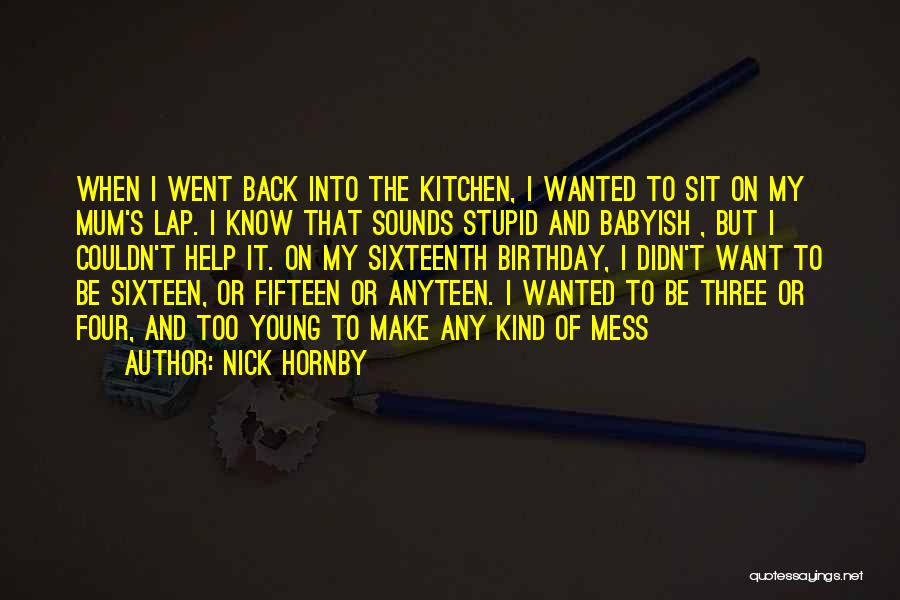 Nick Hornby Quotes: When I Went Back Into The Kitchen, I Wanted To Sit On My Mum's Lap. I Know That Sounds Stupid