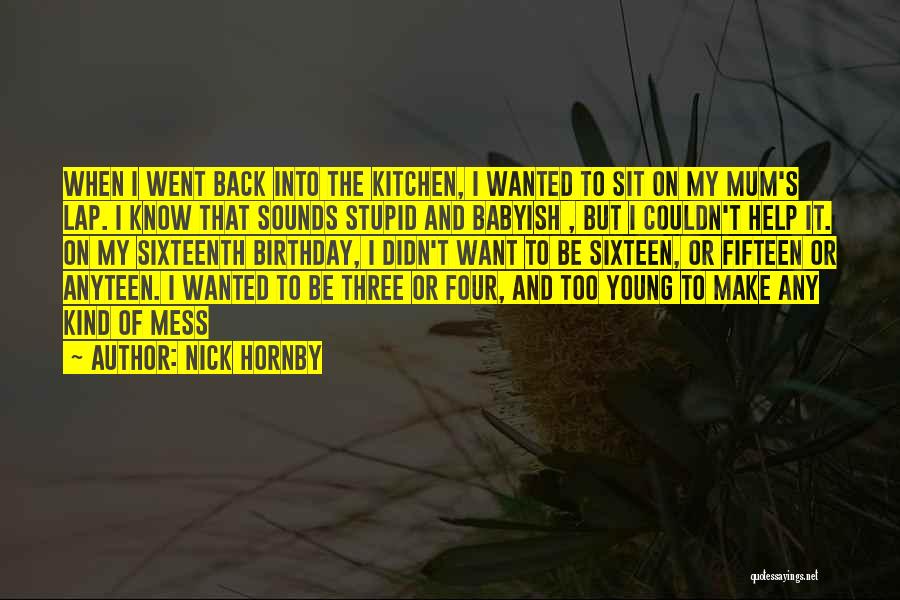 Nick Hornby Quotes: When I Went Back Into The Kitchen, I Wanted To Sit On My Mum's Lap. I Know That Sounds Stupid