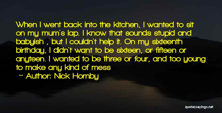 Nick Hornby Quotes: When I Went Back Into The Kitchen, I Wanted To Sit On My Mum's Lap. I Know That Sounds Stupid