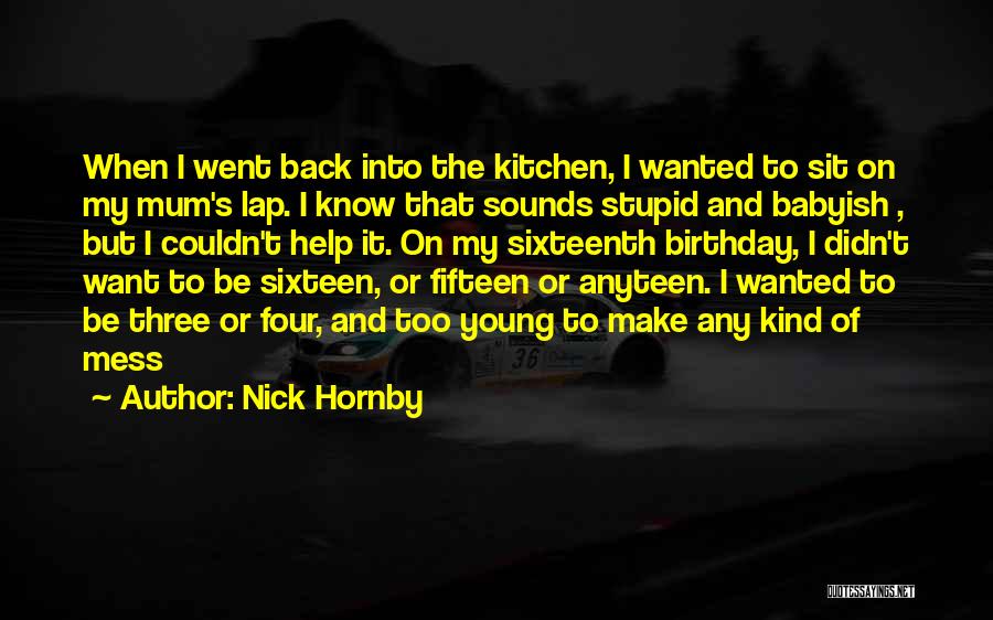 Nick Hornby Quotes: When I Went Back Into The Kitchen, I Wanted To Sit On My Mum's Lap. I Know That Sounds Stupid