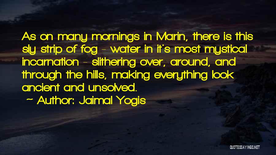 Jaimal Yogis Quotes: As On Many Mornings In Marin, There Is This Sly Strip Of Fog - Water In It's Most Mystical Incarnation