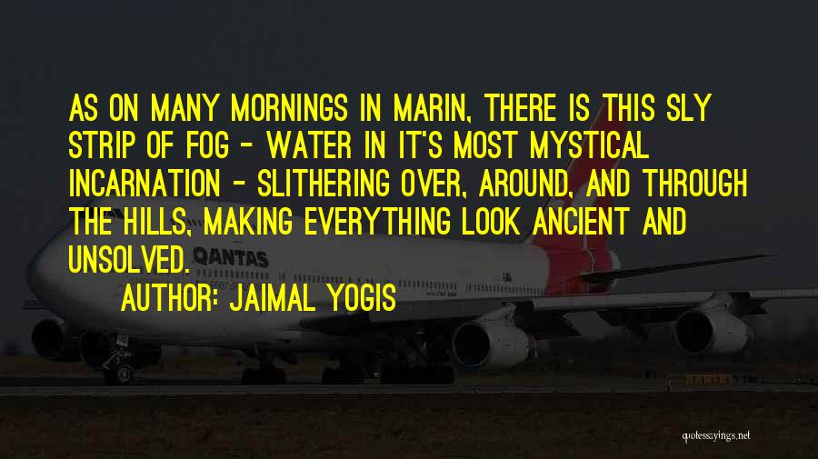 Jaimal Yogis Quotes: As On Many Mornings In Marin, There Is This Sly Strip Of Fog - Water In It's Most Mystical Incarnation