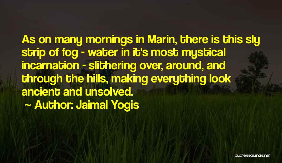 Jaimal Yogis Quotes: As On Many Mornings In Marin, There Is This Sly Strip Of Fog - Water In It's Most Mystical Incarnation