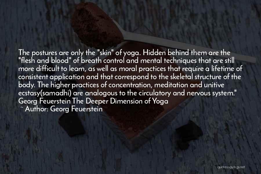 Georg Feuerstein Quotes: The Postures Are Only The Skin Of Yoga. Hidden Behind Them Are The Flesh And Blood Of Breath Control And