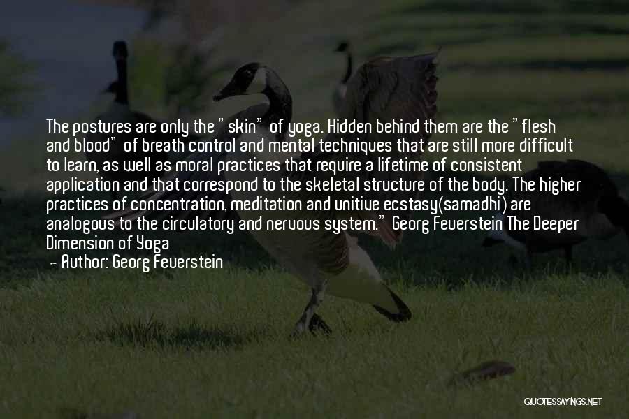 Georg Feuerstein Quotes: The Postures Are Only The Skin Of Yoga. Hidden Behind Them Are The Flesh And Blood Of Breath Control And