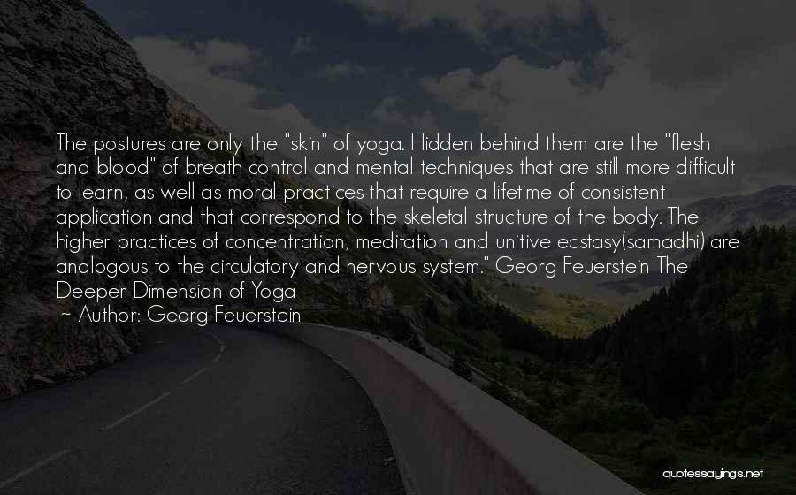 Georg Feuerstein Quotes: The Postures Are Only The Skin Of Yoga. Hidden Behind Them Are The Flesh And Blood Of Breath Control And